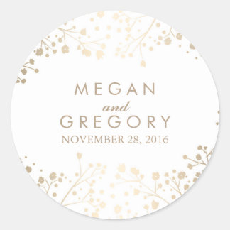 Gold Foil Baby's Breath White Wedding Round Sticker