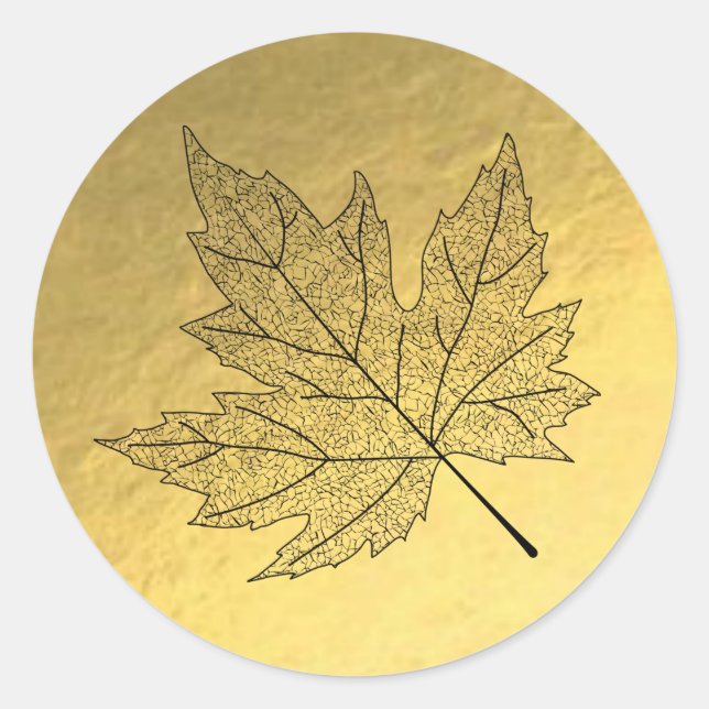 Gold Foil Background Black Maple Leaf Sticker (Front)