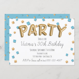 Gold Foil Ballon Letters Party Invitations