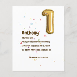 Gold Foil Balloon and Confetti 1st Birthday Photo Flyer