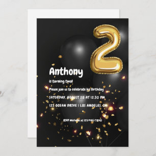 Gold Foil Balloon and Confetti 2nd Birthday Photo  Invitation