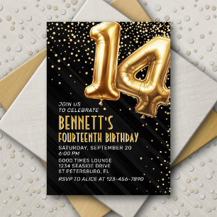 Gold Foil Balloons 14th Birthday Invitation