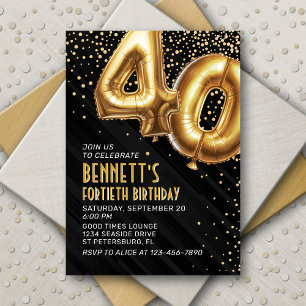 Gold Foil Balloons 40th Birthday Invitation