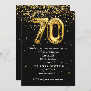 Gold Foil Balloons 70th Birthday Party Invitation