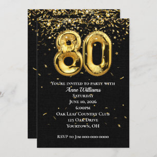 Gold Foil Balloons 80th Birthday Party Invitation