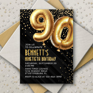 Gold Foil Balloons 90th Birthday Invitation