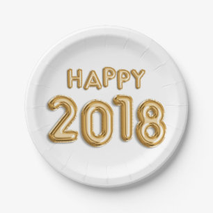 Gold Foil Balloons Happy 2018   New Year Eve Party Paper Plate