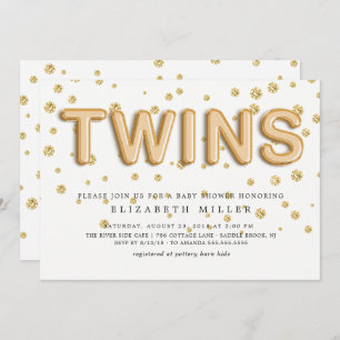 Gold Foil Balloons TWINS Baby Shower Invitation
