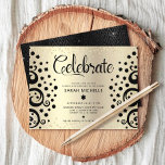 Gold Foil Bat Mitzvah Black Tree of Life Script  Enclosure Card<br><div class="desc">Be proud, rejoice and showcase this milestone of your favourite Bat Mitzvah! This stunning, sophisticated, personalised party info card is the perfect insert for this special occasion. Graphic black trees with Star of David and dot “leaves” and black calligraphy script, overlay a sparkly, faux gold glitter dots and foil ombre...</div>