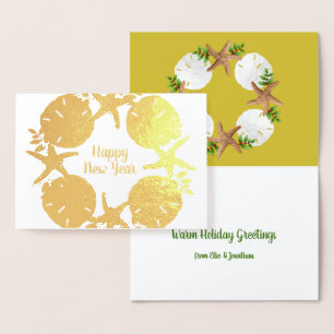 Gold Foil Beach Christmas Sand Dollars Folded Foil Card