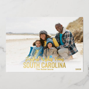Gold Foil Beach Photo Christmas Card Your State