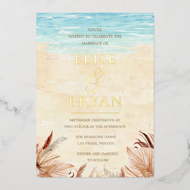 Gold Foil Beachy Boho Bohemian Beach Wedding (Front)