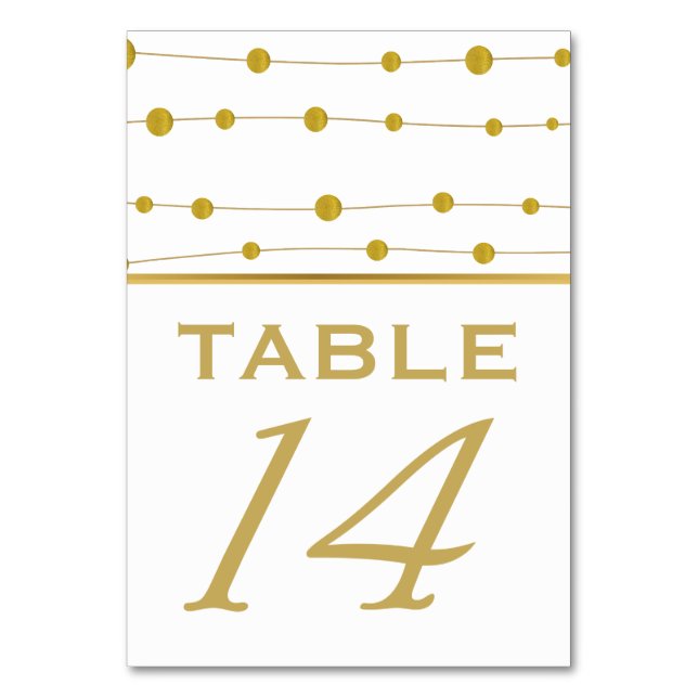 Gold foil beads and stripe wedding table number (Front)