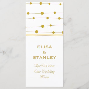 Gold foil beads modern wedding menu card