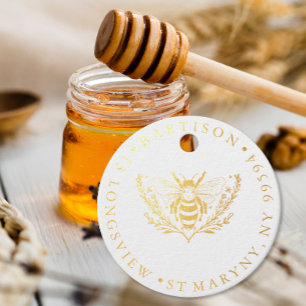 Gold Foil Bee Honey Jar Custom Return Address Tag
