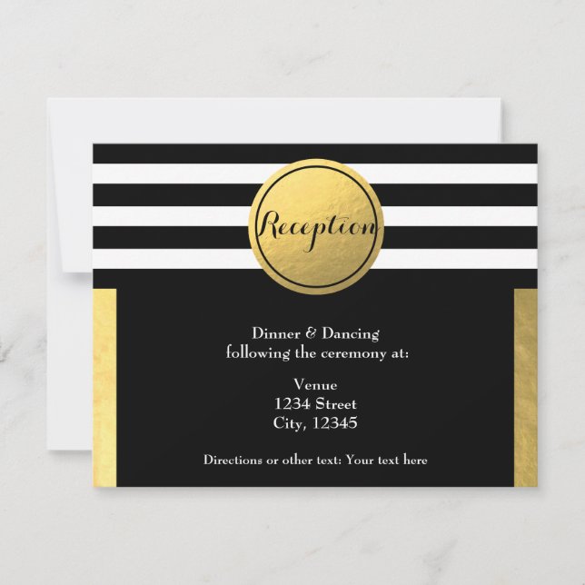 Gold Foil & Black Circle Wedding Reception Card (Front)