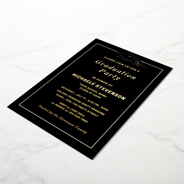 Gold Foil Black Graduation Invitation Framed (Rotated)
