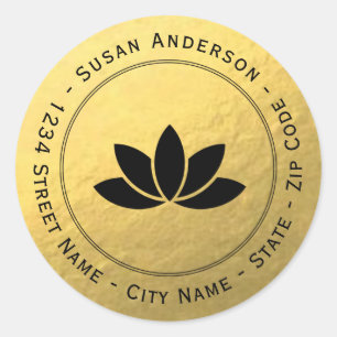 Gold Foil Black Lotus Flower Return Address Label