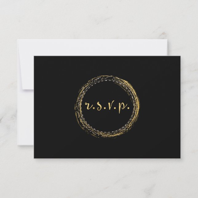 Gold Foil & Black Modern Glamour Circle RSVP Card (Front)