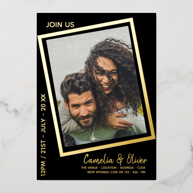 GOLD FOIL Black PHOTO Wedding QR Code Dripping Foi (Front)