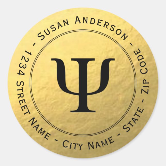 Gold Foil Black Psi Symbol Return Address Label (Front)