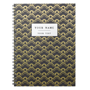 Gold Foil Black Scalloped Shells Pattern Notebook