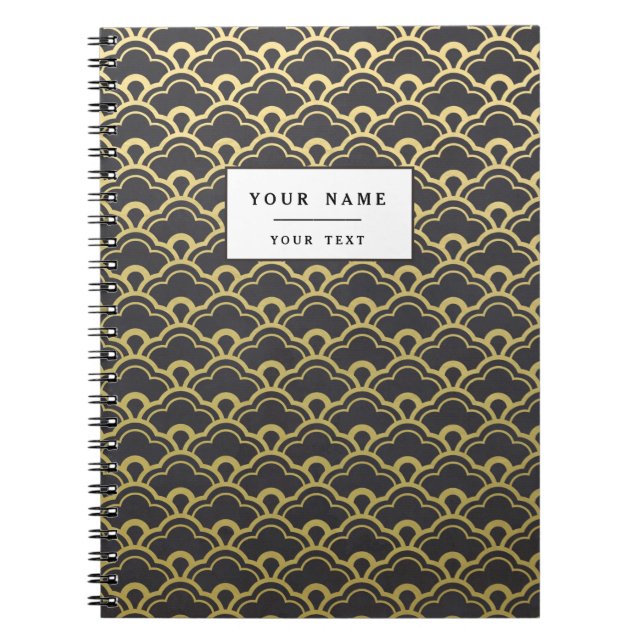 Gold Foil Black Scalloped Shells Pattern Notebook (Front)