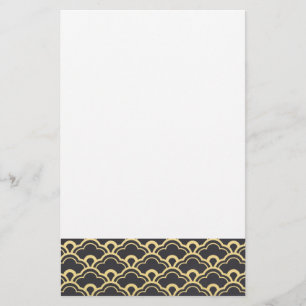 Gold Foil Black Scalloped Shells Pattern Stationery
