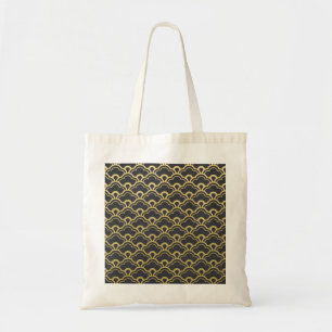 Gold Foil Black Scalloped Shells Pattern Tote Bag