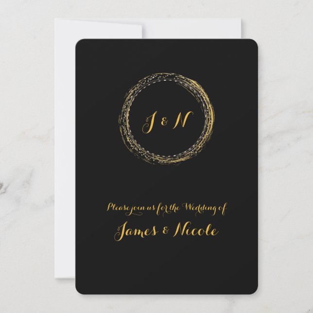 Gold Foil Black Sparkle Glamour Circle Invitations (Front)