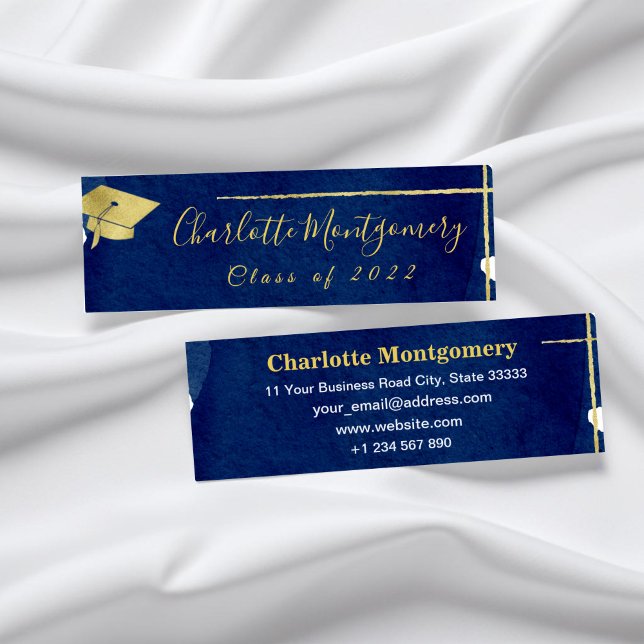 Gold Foil Blue Abstract Graduation Name Card (Creator Uploaded)
