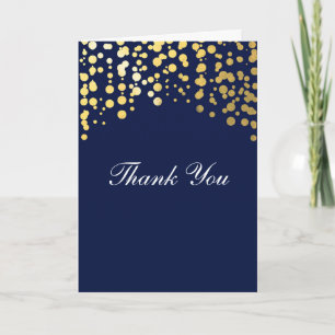 Gold Foil Blue Confetti Wedding Thank You Card