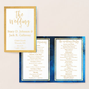 Gold Foil Blue Galaxy Wedding Program  Foil Card