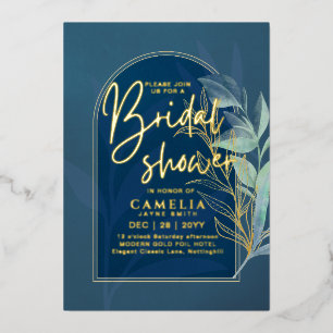GOLD FOIL Blue Leaves BRIDAL SHOWER QR Code Foil I