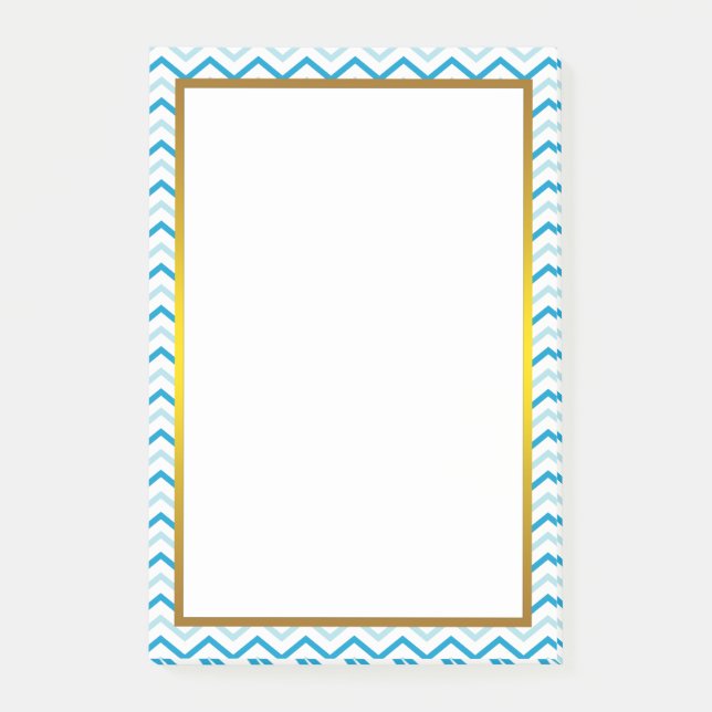 Gold Foil Blue Teal Chevron Zigzag Pattern Post-it Notes (Front)