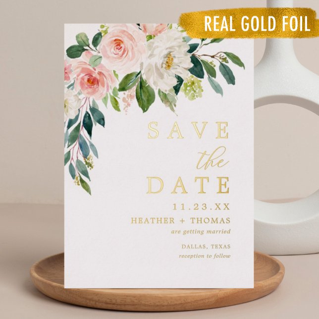 Gold Foil Blush Floral Save The Dates (Creator Uploaded)