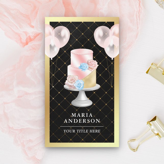 Gold Foil Blush Pink Cake Balloons Event Planner Business Card (Creator Uploaded)