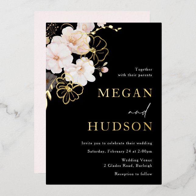 Gold Foil & Blush Wildflowers Wedding (Front/Back)