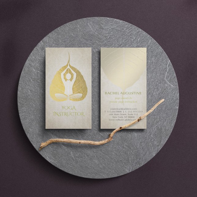 Gold Foil Bodhi Leaf with Yoga Meditation Posture Business Card (Creator Uploaded)