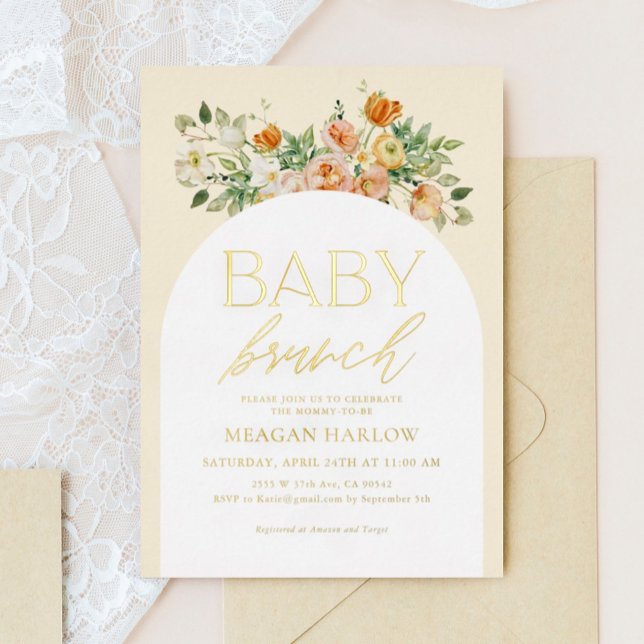 GOLD FOIL Boho Floral Girl Baby Brunch Invitation (Creator Uploaded)
