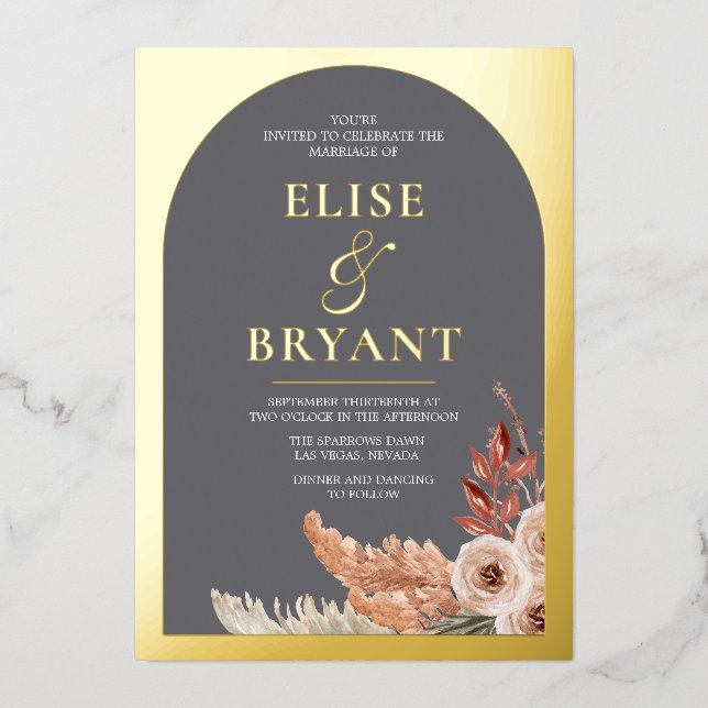Gold Foil Boho Floral Modern Wedding (Front)