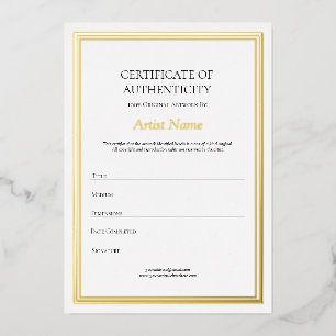 Gold Foil Border Certificate of Authenticity Art