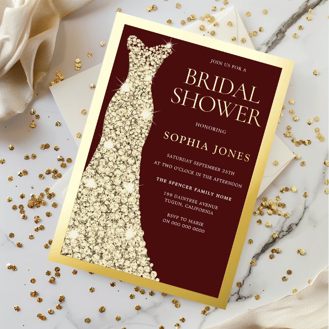 Gold Foil Border Dress Burgundy Bridal Shower (Creator Uploaded)