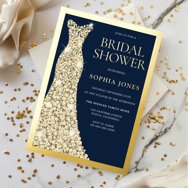 Gold Foil Border Dress Navy Bridal Shower Golden (Creator Uploaded)