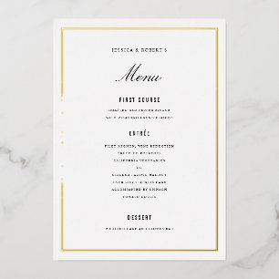 Gold Foil Border Elegant Wedding Menu Card