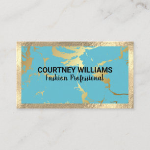 Gold Foil Border Golden Turquoise Marble Business Card