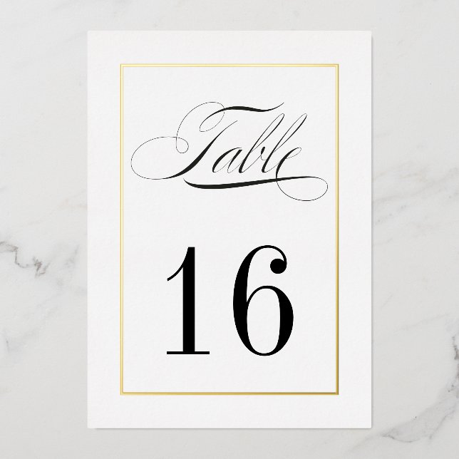 Gold Foil Border Traditional Wedding Table Numbers (Front)