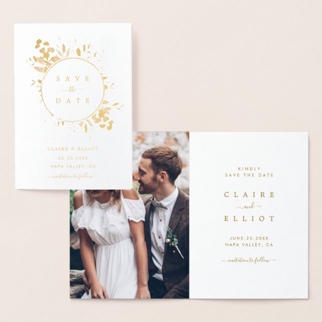 Gold Foil Botanical Wedding Save the Date Card (Display)