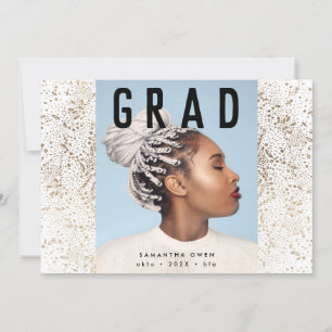 Gold Foil Botanicals and Black Text Grad Photo Announcement