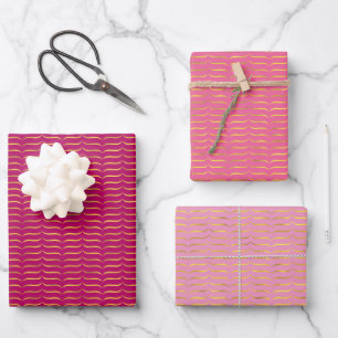 Gold Foil Brackets and Pink Coloured Backgrounds Wrapping Paper Sheet